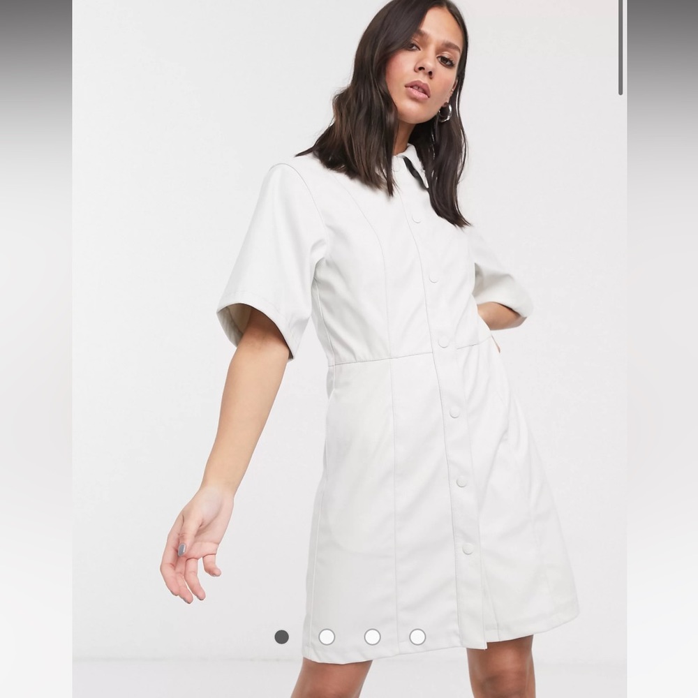 ASOS faux-leather shirt dress in off white Size US 8